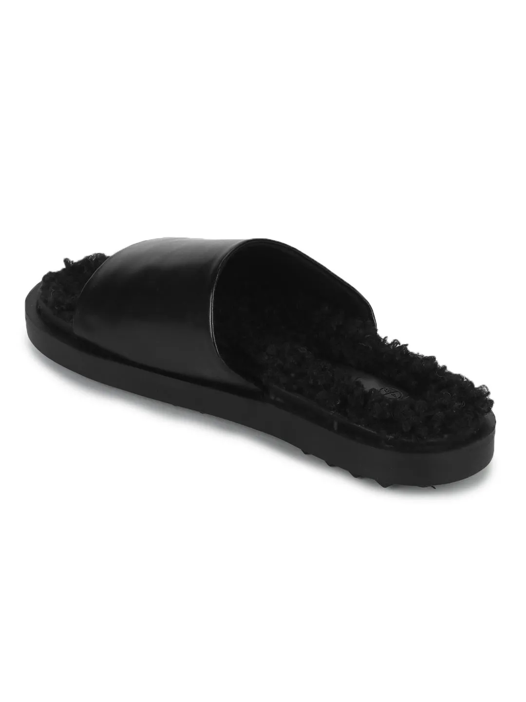 Black PU Faux Fur Fuzzy Slip Ons