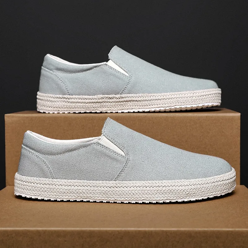 Classic Men Canvas Shoes Espadrilles Summer Breathable Casual Shoes Mens Loafers Comfortable Men Lazy Boat Driving Shoes For Men