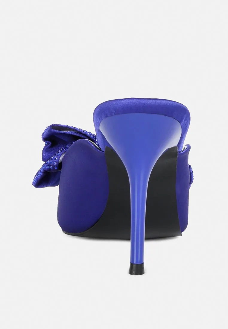 Elisda Blue Diamante Bow Heeled Mules