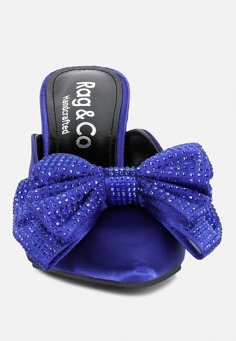 Elisda Blue Diamante Bow Heeled Mules