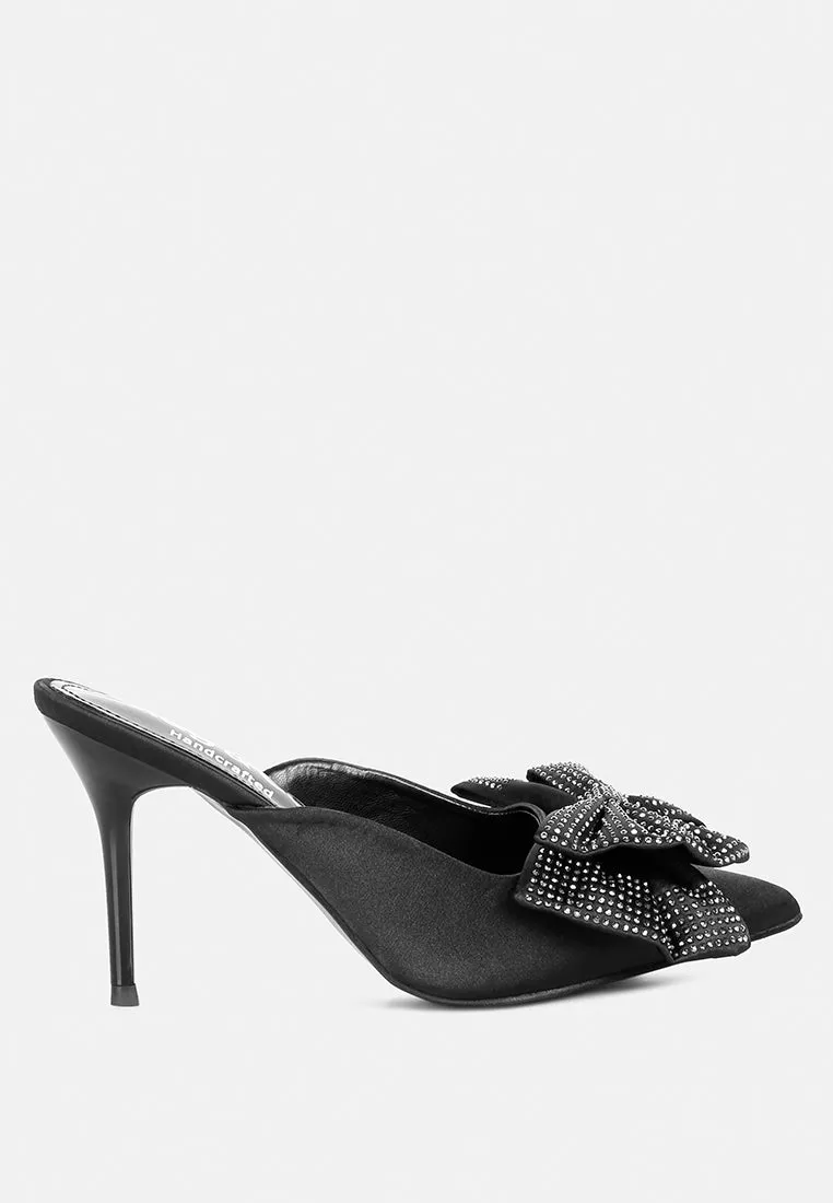 Elisda Blue Diamante Bow Heeled Mules