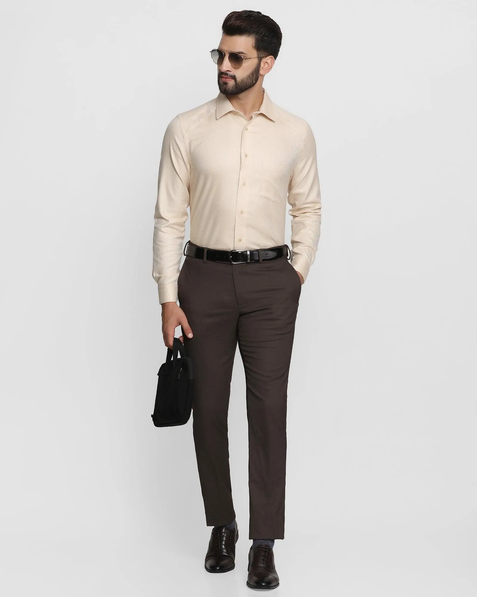 Formal Beige Textured Shirt - Lanos