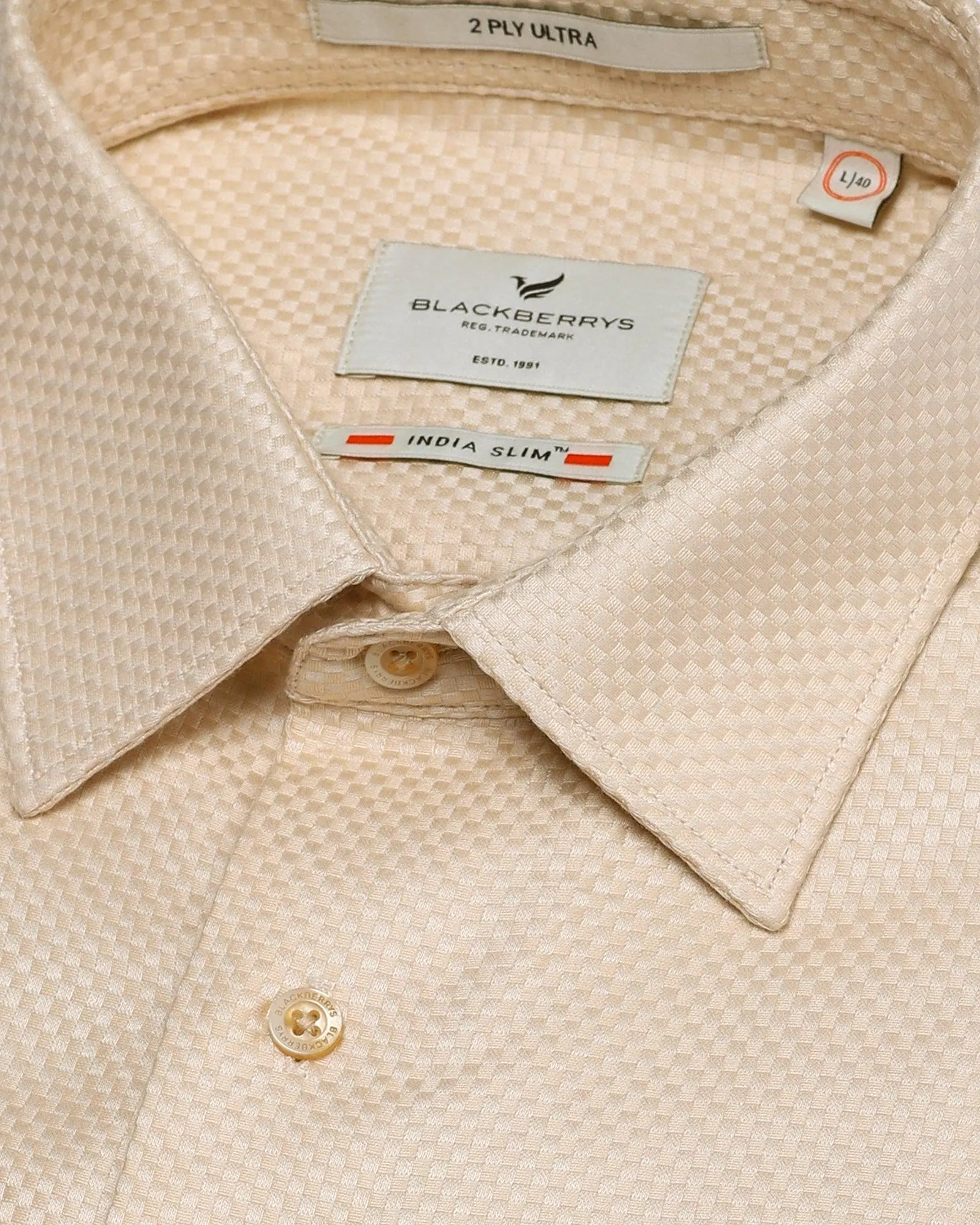 Formal Beige Textured Shirt - Lanos