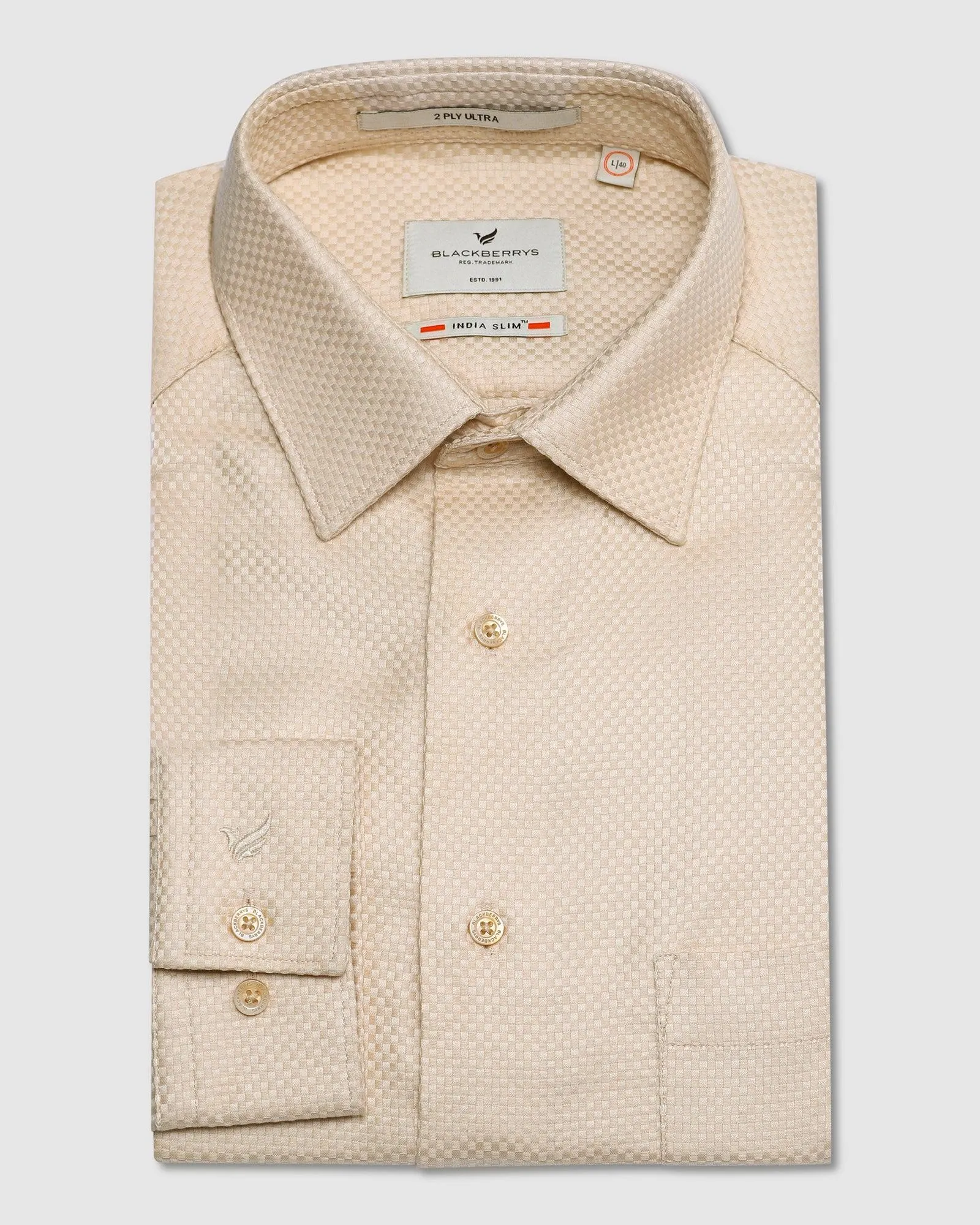 Formal Beige Textured Shirt - Lanos