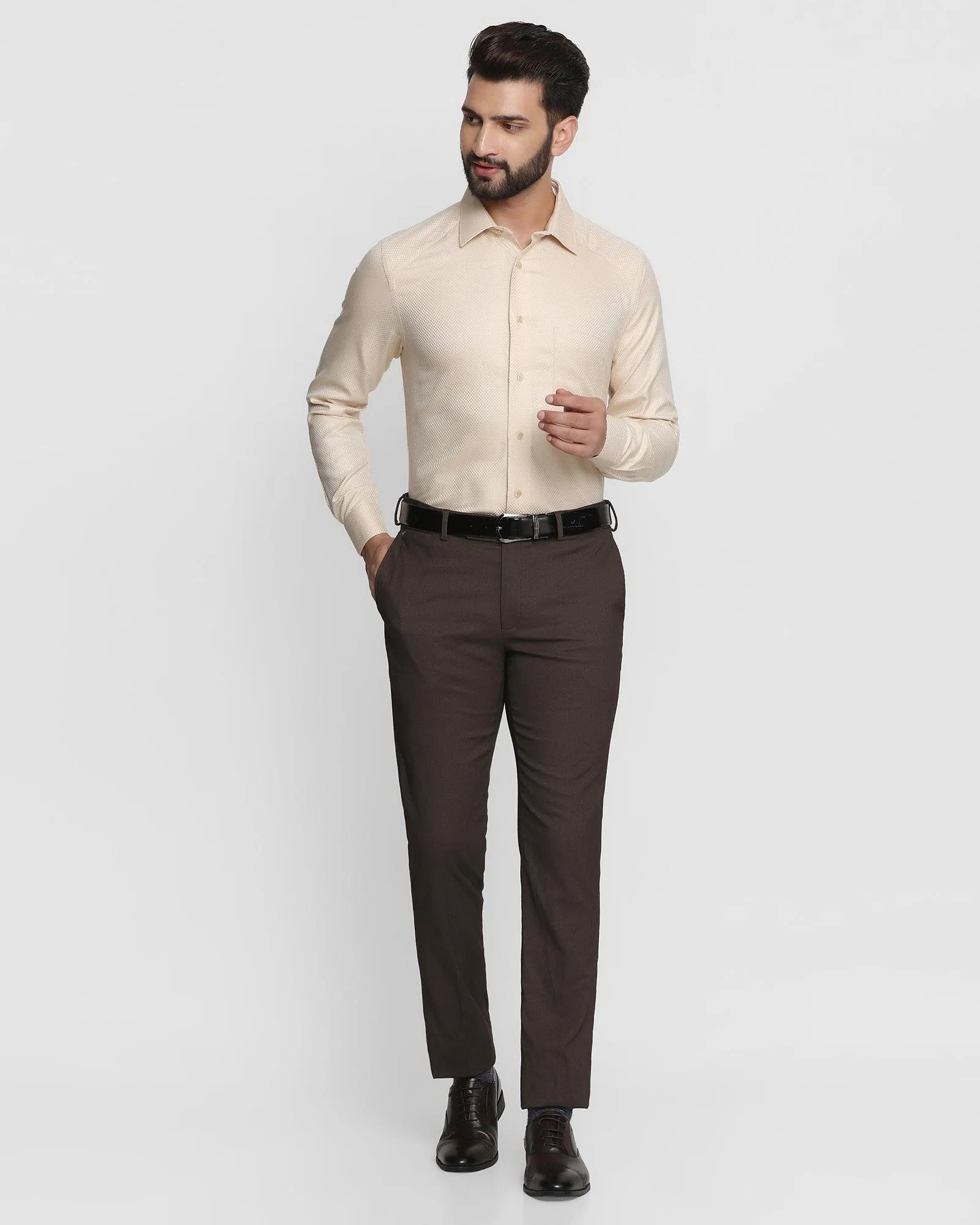 Formal Beige Textured Shirt - Lanos