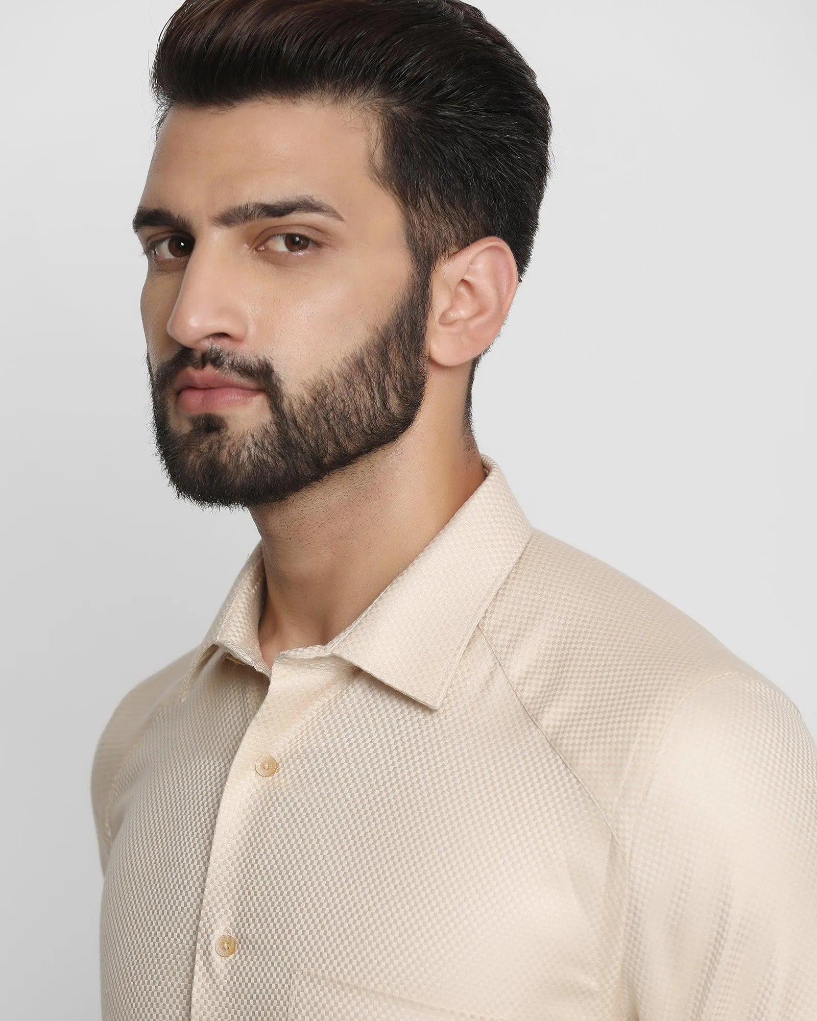 Formal Beige Textured Shirt - Lanos