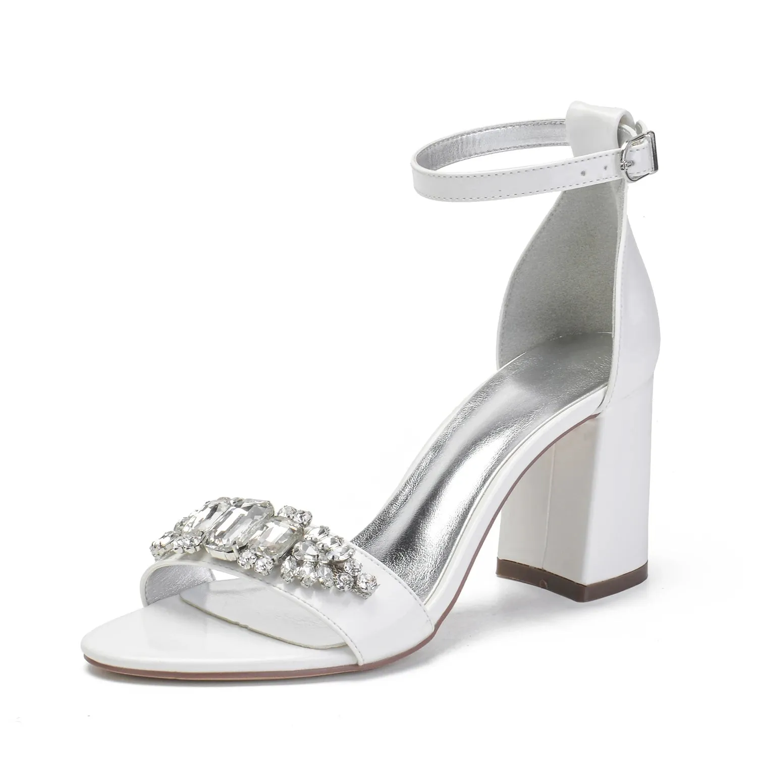 Funki Buys | Shoes | Women's Block Heel Crystal Satin Sandals