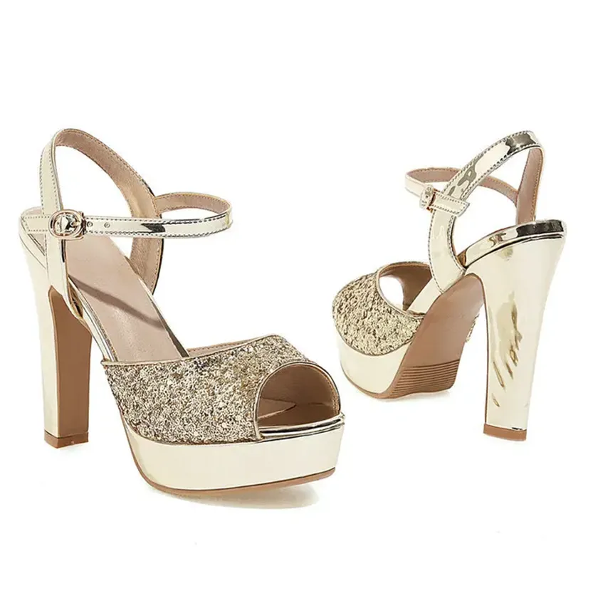 Funki Buys | Shoes | Women's Gold Silver High Chunky Sandals