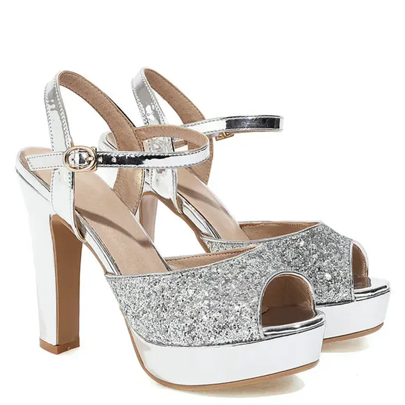 Funki Buys | Shoes | Women's Gold Silver High Chunky Sandals