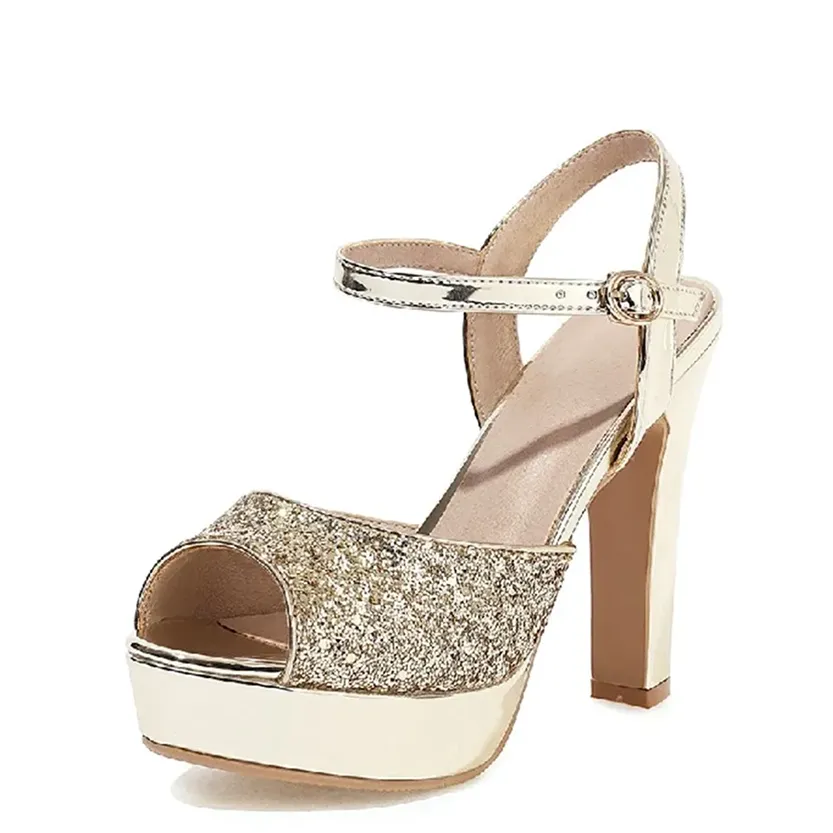 Funki Buys | Shoes | Women's Gold Silver High Chunky Sandals