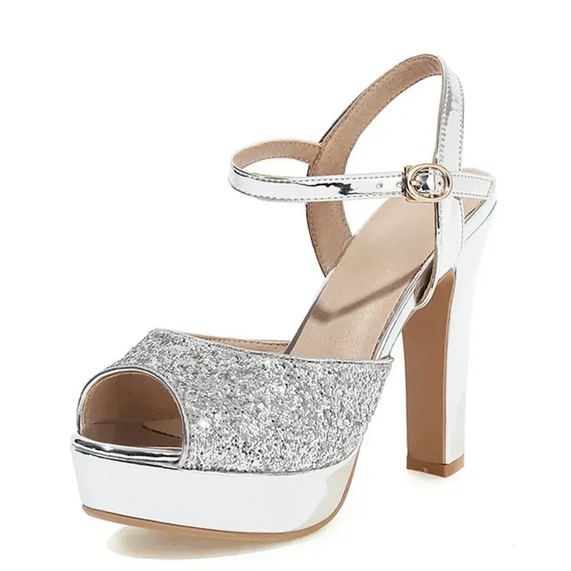 Funki Buys | Shoes | Women's Gold Silver High Chunky Sandals