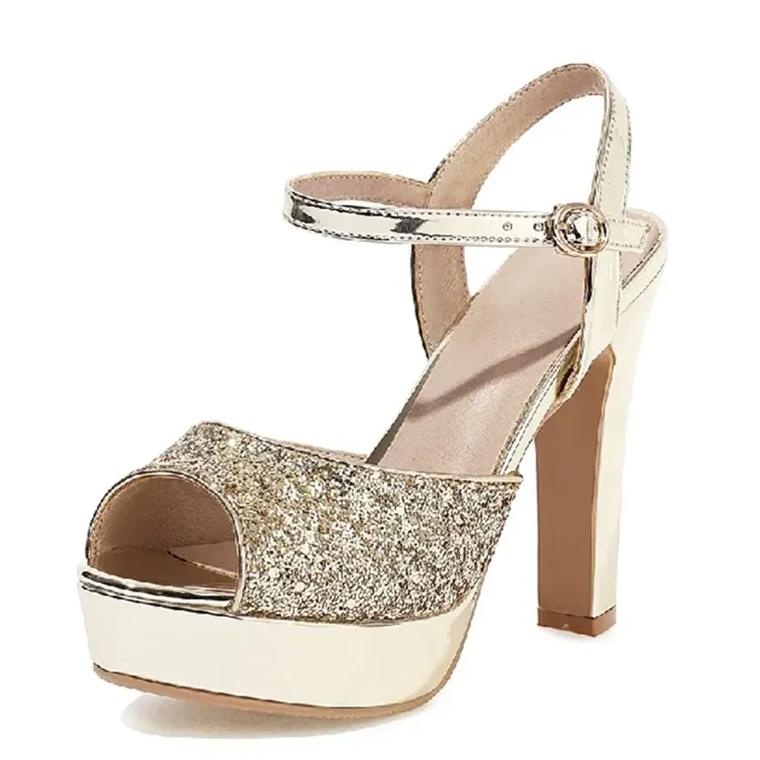 Funki Buys | Shoes | Women's Gold Silver High Chunky Sandals