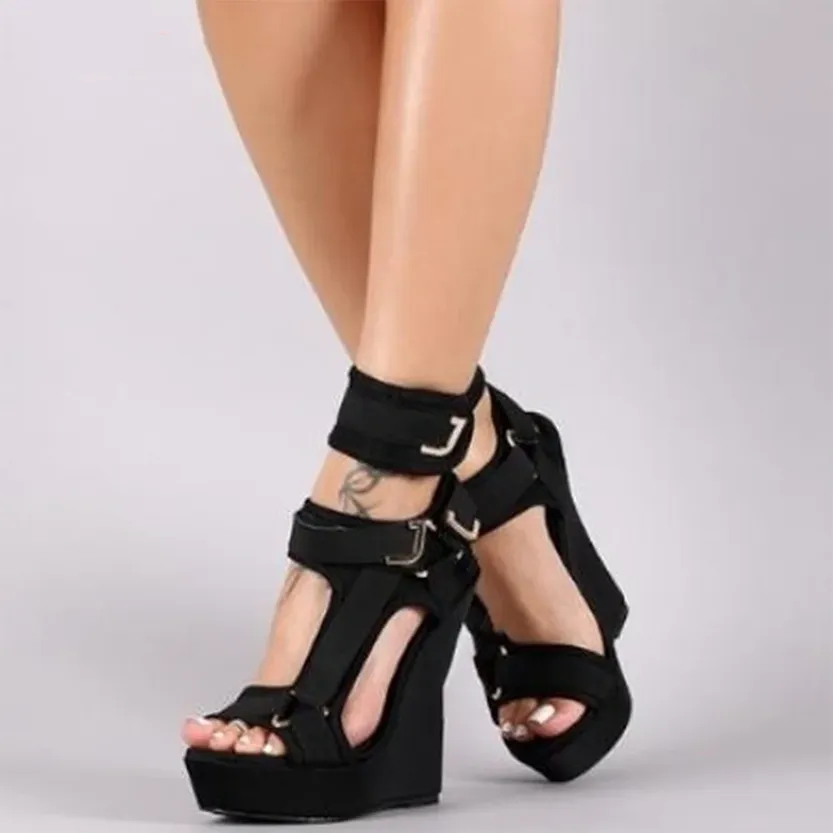 Funki Buys | Shoes | Women's High Buckle Strap Wedge Sandal