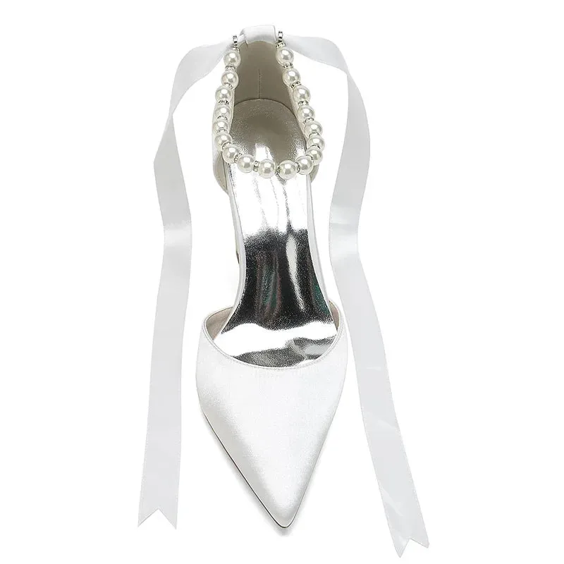 Funki Buys | Shoes | Women's Satin Pearl Ribbon Wedding Shoe