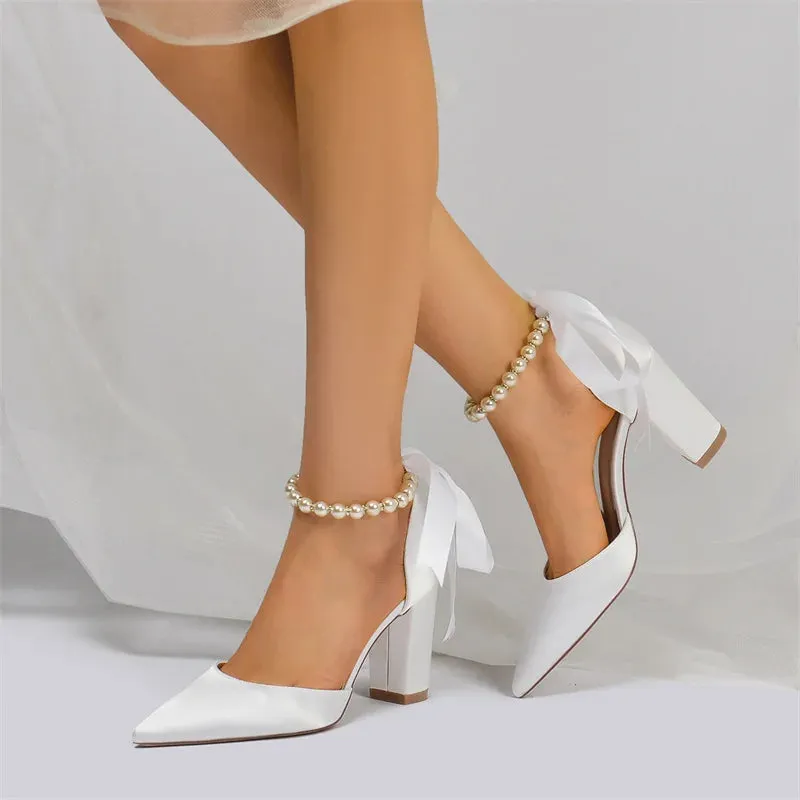 Funki Buys | Shoes | Women's Satin Pearl Ribbon Wedding Shoe