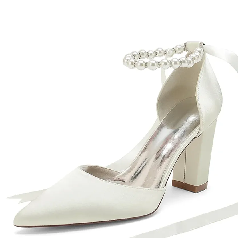 Funki Buys | Shoes | Women's Satin Pearl Ribbon Wedding Shoe