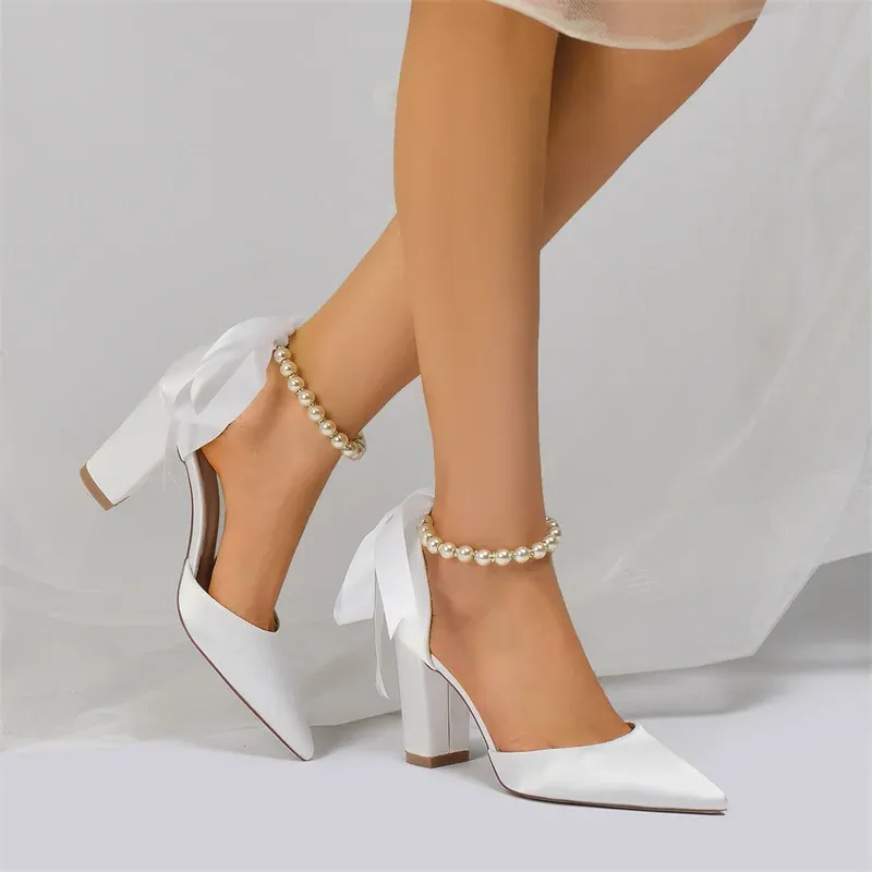 Funki Buys | Shoes | Women's Satin Pearl Ribbon Wedding Shoe