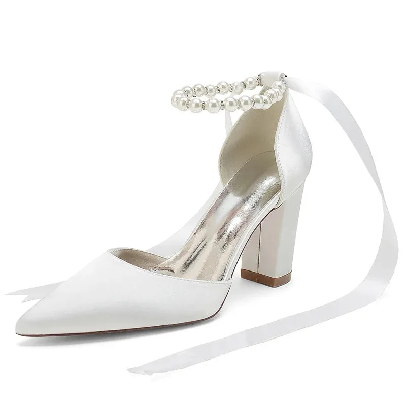 Funki Buys | Shoes | Women's Satin Pearl Ribbon Wedding Shoe