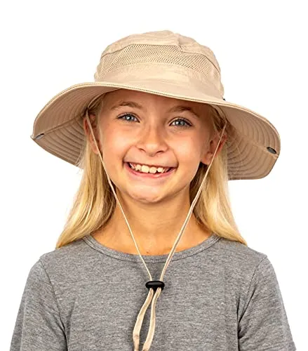 GearTOP UPF 50  Kids Sun hat to Protect Against UV Sun Rays - Kids Bucket Hat and Sun Hats for Kids Camping Fishing Safari Beige