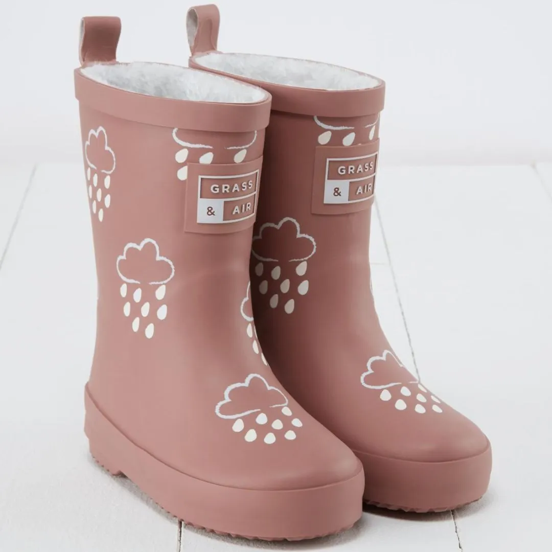 Grass & Air: Rose Colour-Changing Kids Wellies with Teddy Fleece Lining