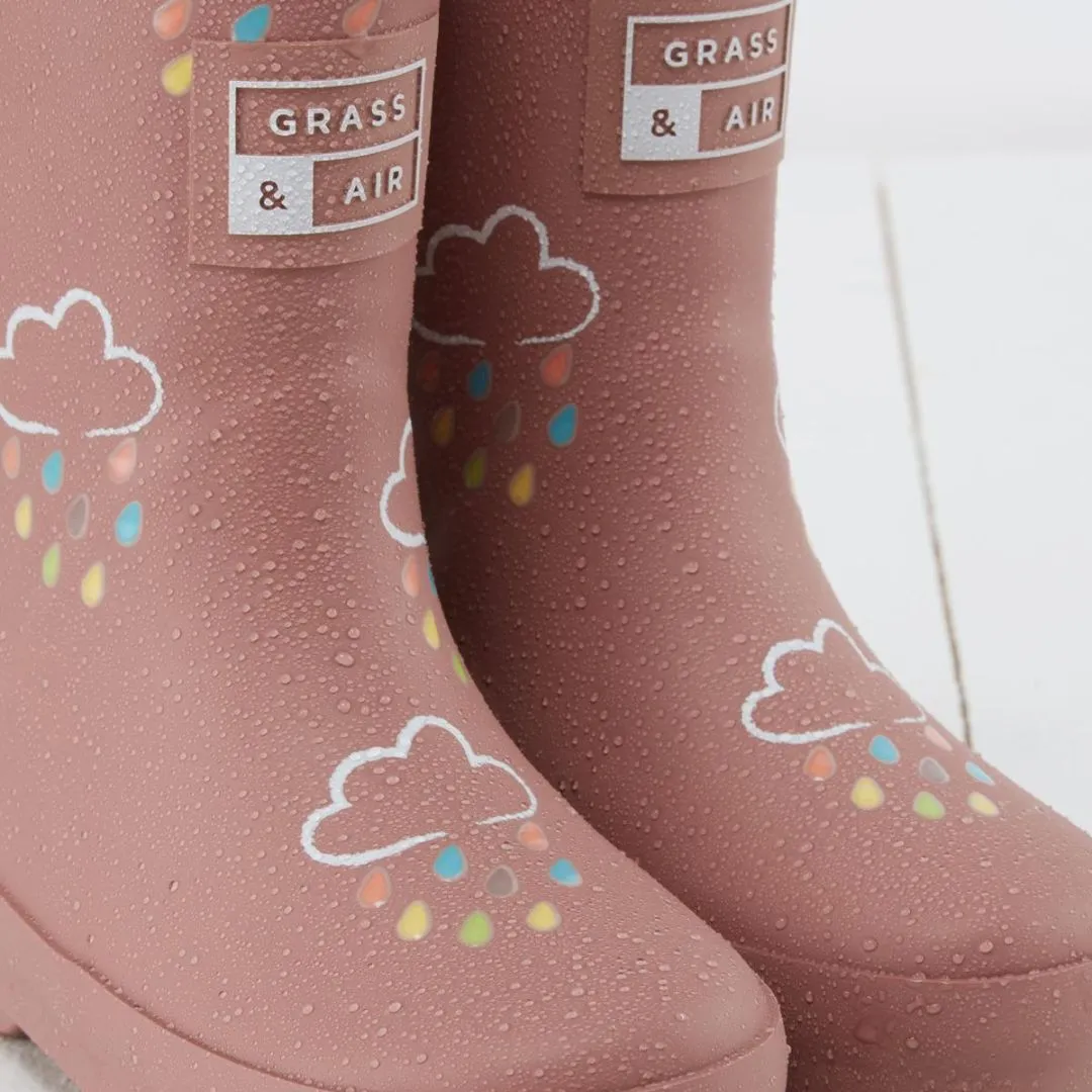 Grass & Air: Rose Colour-Changing Kids Wellies with Teddy Fleece Lining