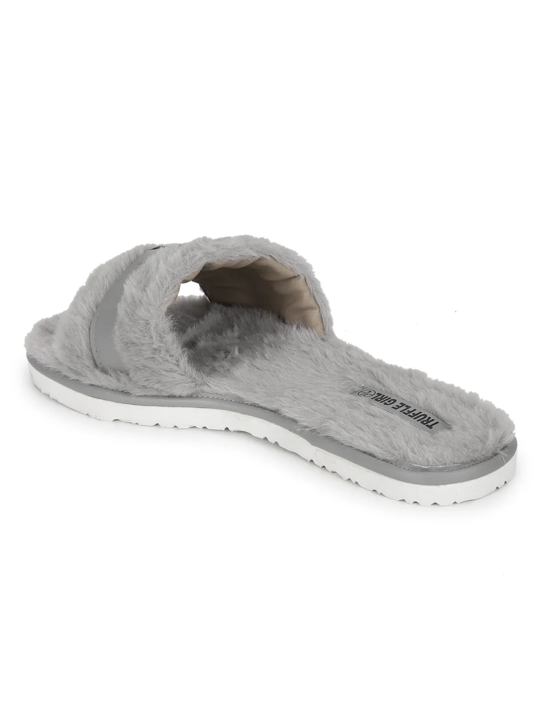 Grey Fuzzy Fur Slip Ons With Buckle (TC-ST-1167-GRY)