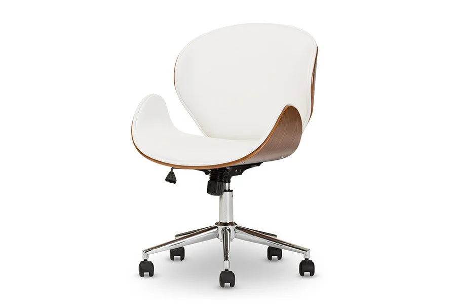 Home Office Bruce Modern and Contemporary White and Walnut Office Chair