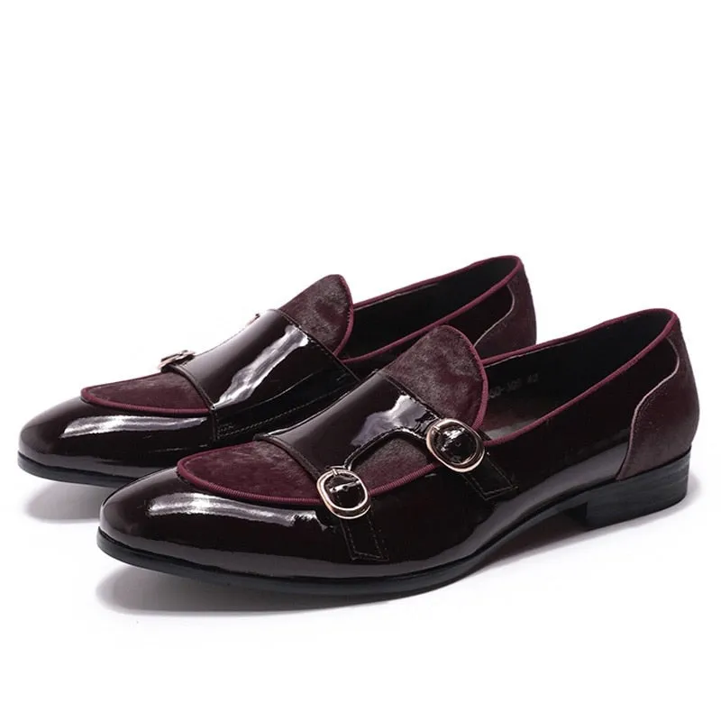 Il Doppione - Red bottom sole Double Monk-strap Patent Leather Loafers