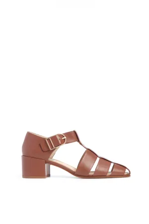 Lyle Block Heel Pump in Cognac Nappa Leather