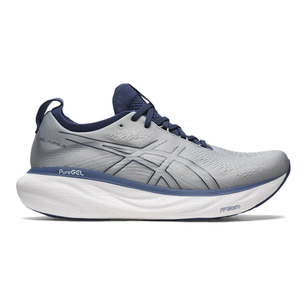 Men's Asics Gel-Nimbus 25, Sheet Rock/Indigo Blue, 13 2E Wide