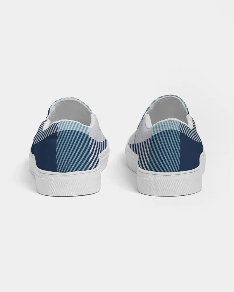 Mens Sneakers, Blue Plaid Low Top Slip-on Canvas Sports Shoes - Pzq475