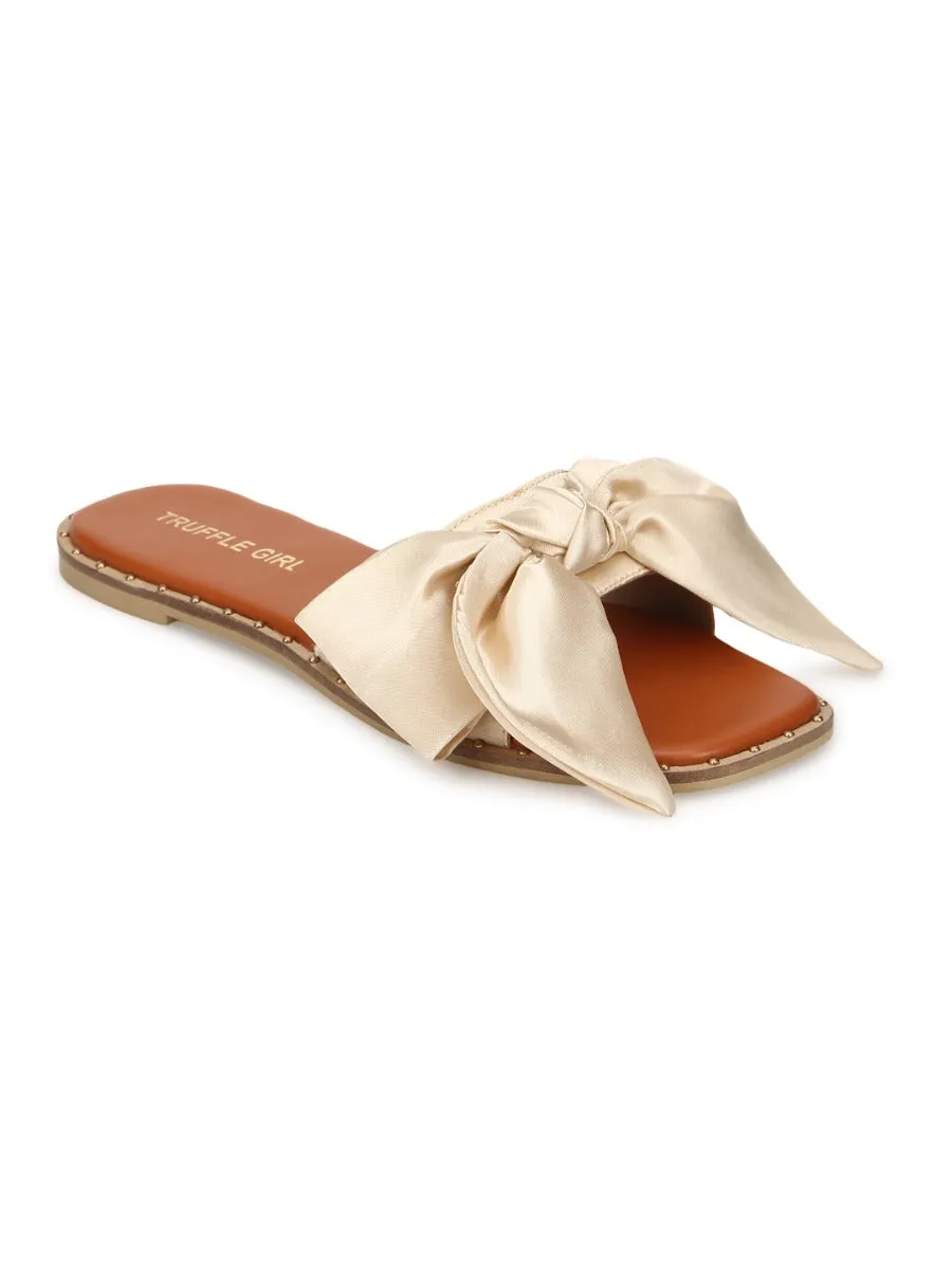 Nude Satin Bow Slip Ons