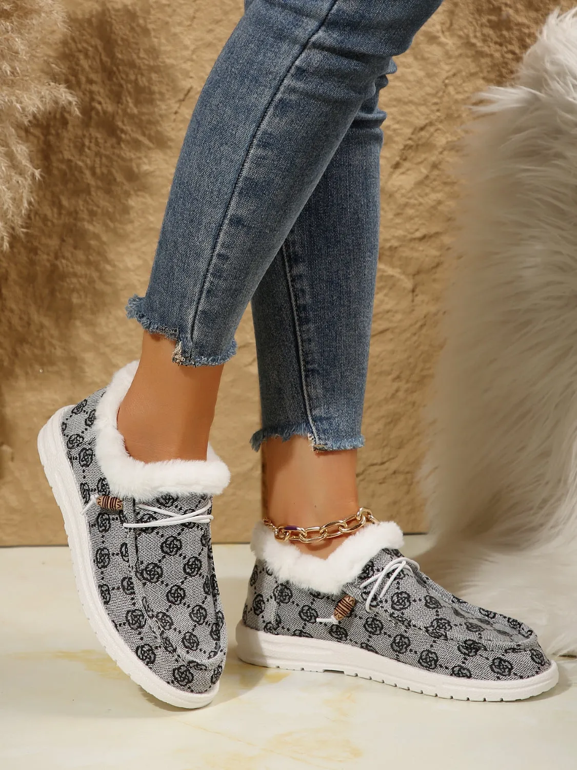 Printed Round Toe Flat Slip-Ons