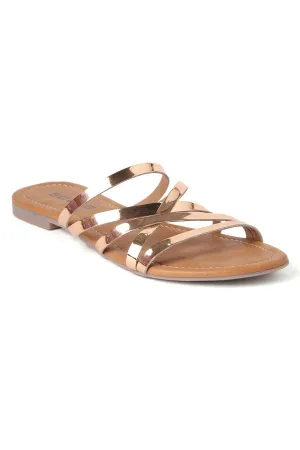 SOLES Rose Gold Flat Sandals - Luxurious Elegance