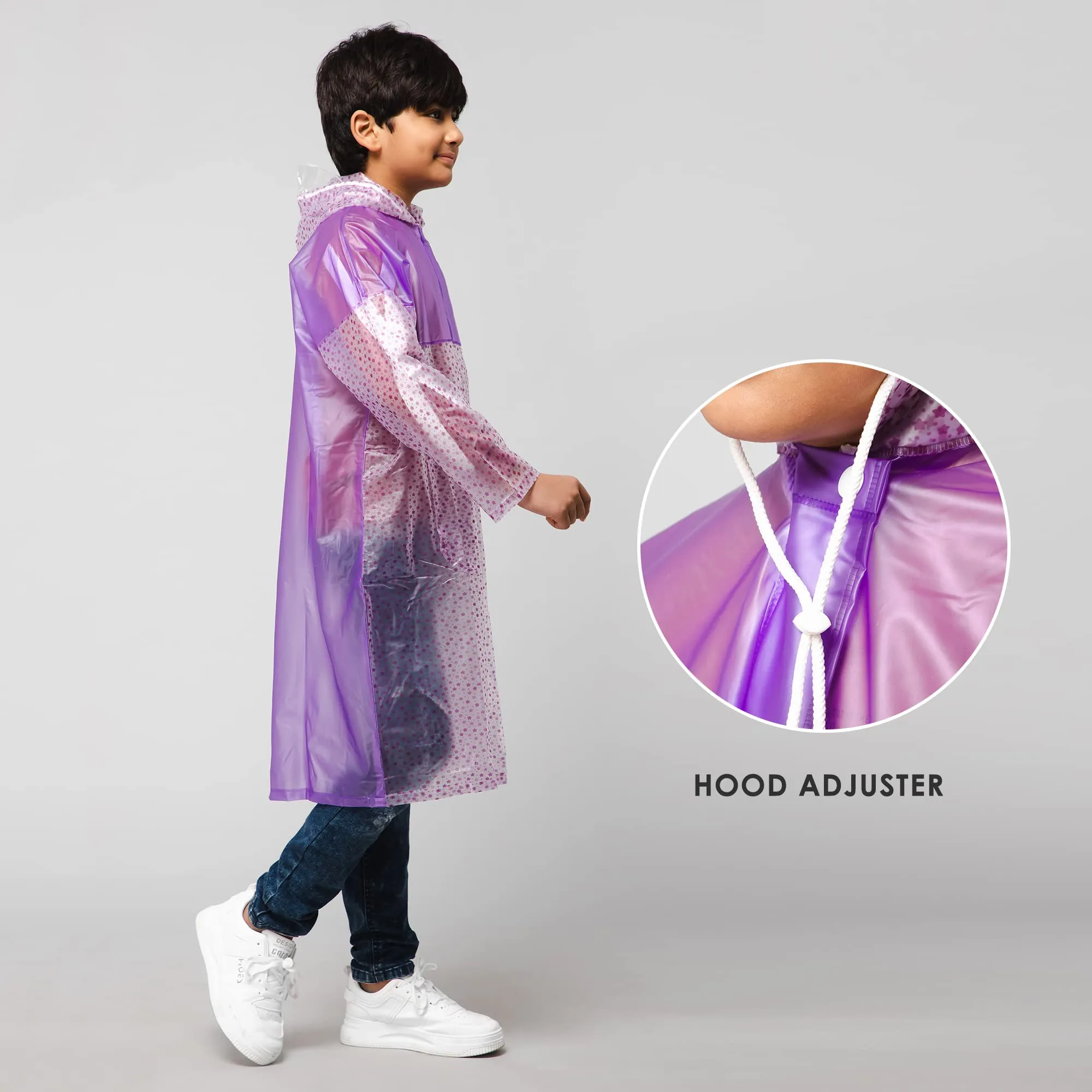 THE CLOWNFISH Wet & Wild Series Unisex Kids Waterproof Single Layer PVC Longcoat/Raincoat with Adjustable Hood. Age-6-7 Years (Light Orange)