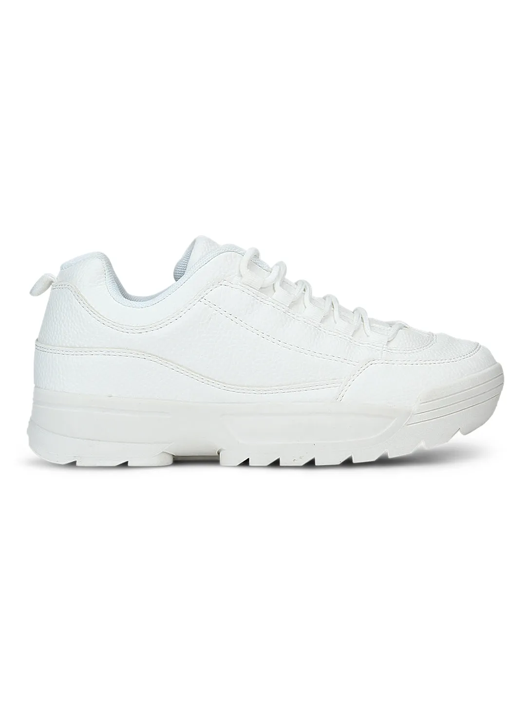 White Cleated Bottom Lace-Up Sneakers