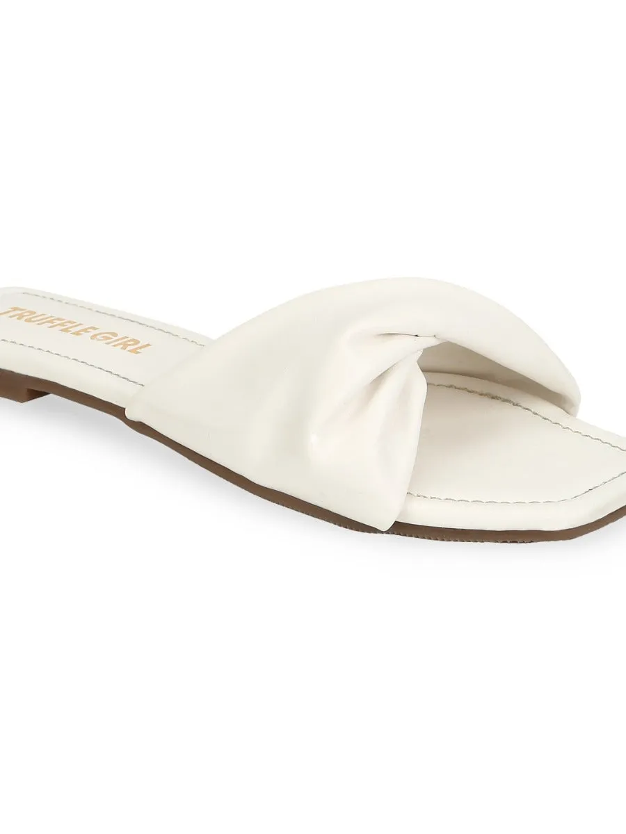 White PU Twisted Strap Slip Ons