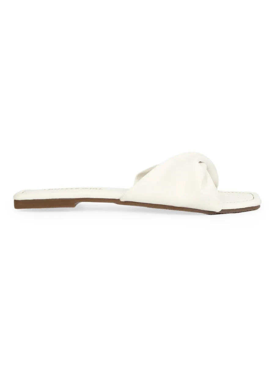 White PU Twisted Strap Slip Ons