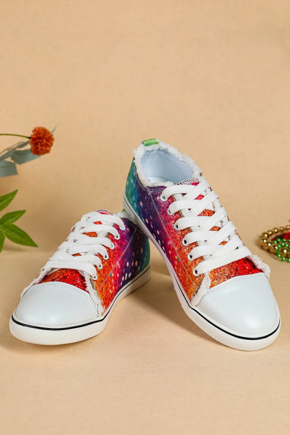 Womens Shoe Sneaker Rainbow Print Gay Pride Low Top Lace Up Canvas Shoes