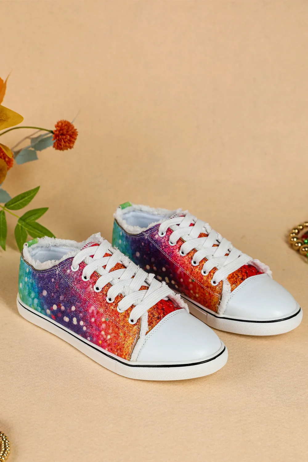 Womens Shoe Sneaker Rainbow Print Gay Pride Low Top Lace Up Canvas Shoes