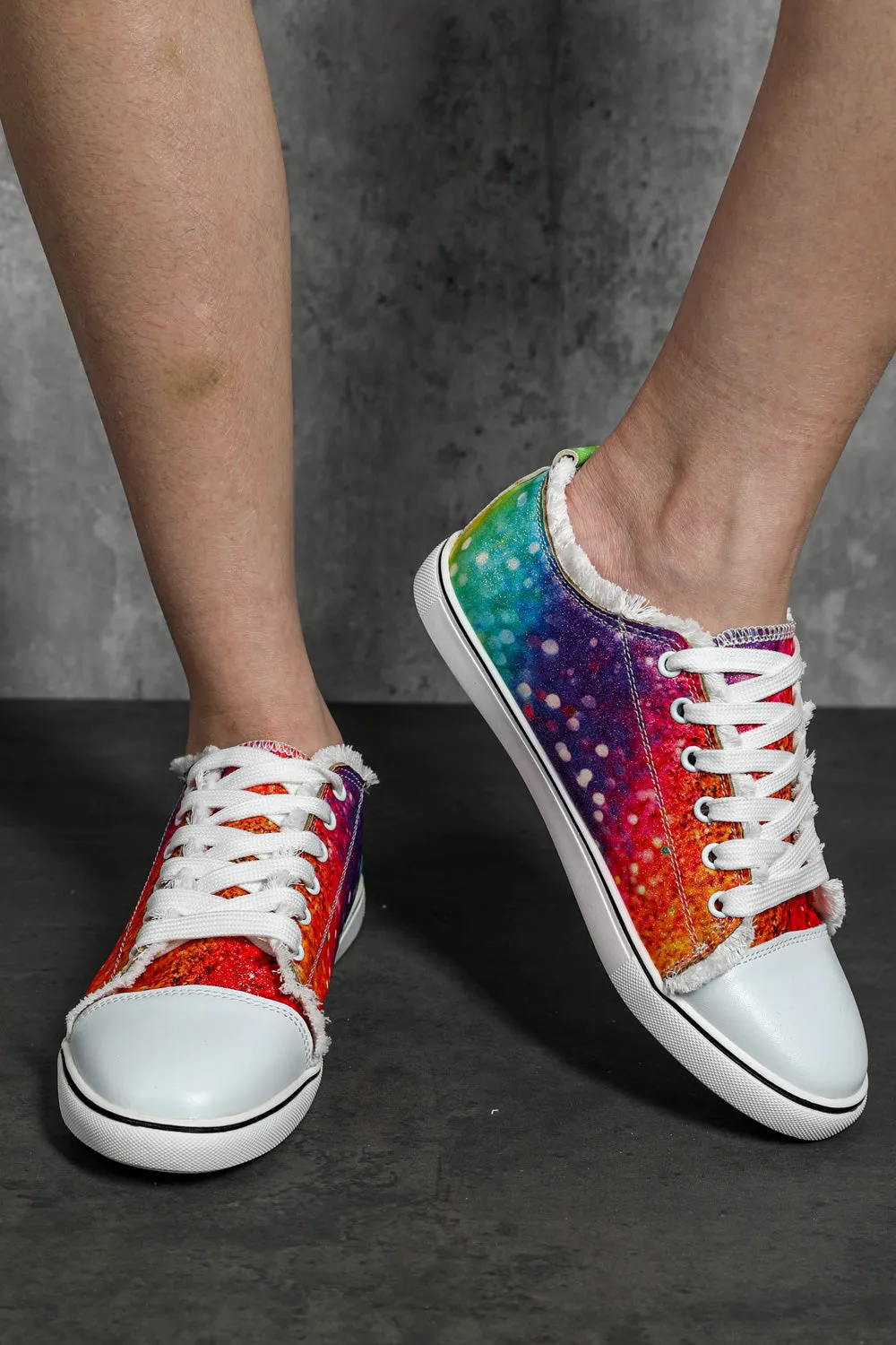 Womens Shoe Sneaker Rainbow Print Gay Pride Low Top Lace Up Canvas Shoes